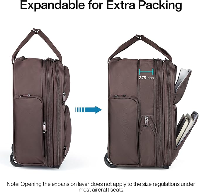 Hanke Expandable Underseat Carry on Luggage for Airplanes,Small Rolling Softside Suitcase Travel Luggage Personal Item Bag,Lightweight luggage bags for travel,Coffee,16-Inch - Image 2