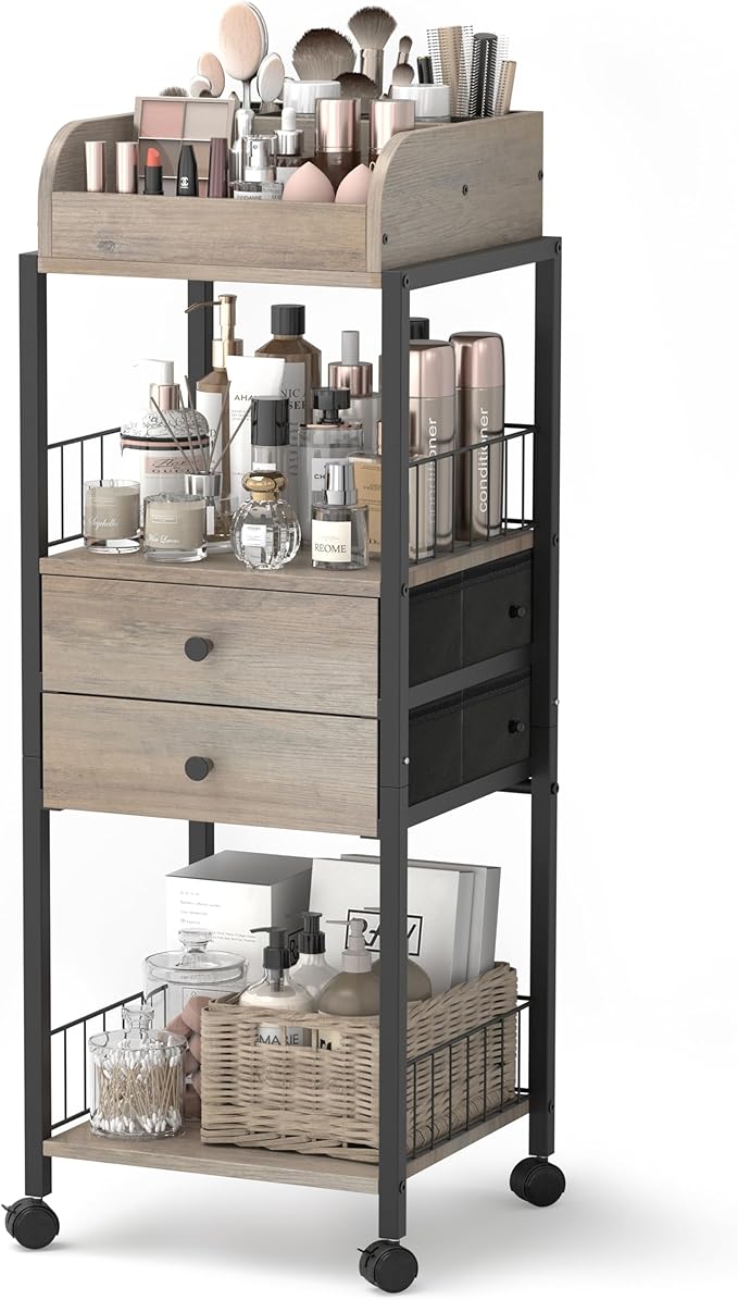 Makeup Organizer, Floor Skincare Organizers Make Up Organizers and Storage with Drawers, Vanity Organizer Cosmetics Display Cases Holder for Skin Care Nail Polish Perfume Black by SOLIMINTR