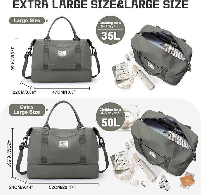Travel Duffel Bag with Shoes Compartment,Weekender Bags for Women Travel | Overnight Carry-On Bag with Toiletry Bag & Wet Pocket & Trolley Sleeve,Extra Large - Image 2