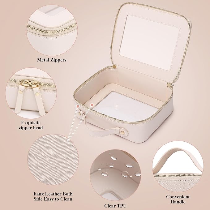 Pinkmik Clear Makeup Bag for Women Waterproof Travel Cosmetics and Toiletries Case Portable Makeup Oaganizer Bag Clear Car Bag with Zipper (Beige, L) - Image 5