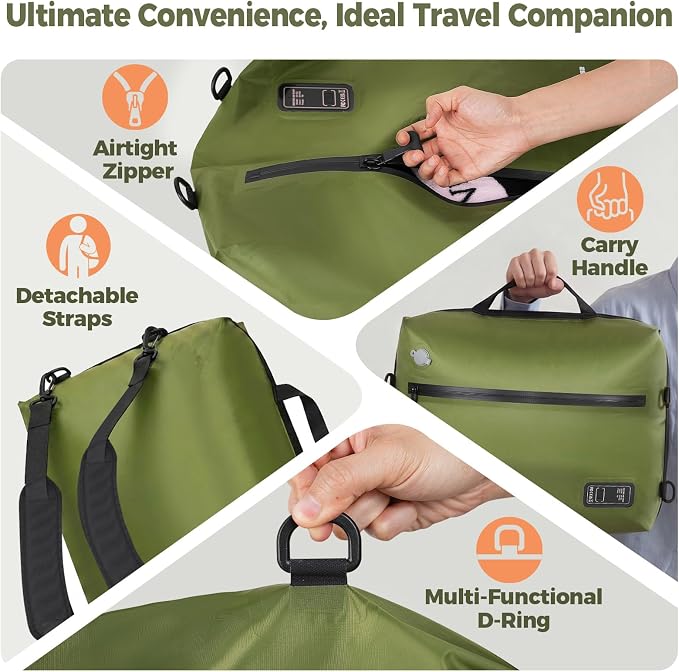 Travel Vacuum Bags with Built-in Pump, Green | Reusable Vacuum Seal Bags for Clothing,Luggage,Packing Compression Storage Bags for Carry-On,Suitcase&Backpack - Image 7