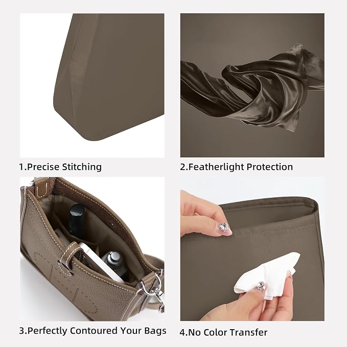 DGAZ Silky Purse Organizer Insert Fits Evelyne TPM/PM/GM/TGM Bags, Luxury Handbag & Tote Organizer, Simplicity bag organizer（Etoupe grey,TPM） - Image 3
