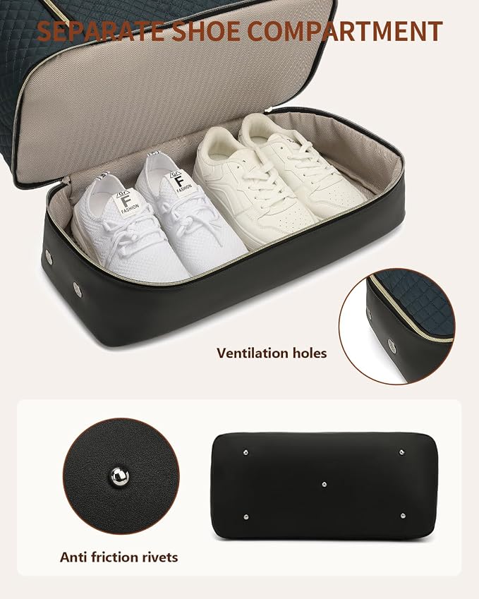 Weekender Bags for Women Travel, Under Seat Carry On Bags for Airplanes Overnight Bag with Shoe Compartment Luggage Sleeve, Foldie Travel Tote Bag Hospital Bag, Travel Gifts, PeacockBlue Black - Image 4