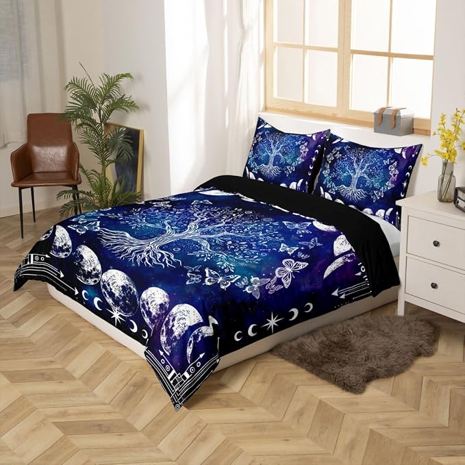 Erosebridal Tree of Life Bedding Set Queen for Boys Girls Boho Exotic Butterfly Print Duvet Cover Sun and Moon Comforter Cover Teens Kids Bedroom Decor Bohemian Gothic Hippie Bedding Black and White - Image 5