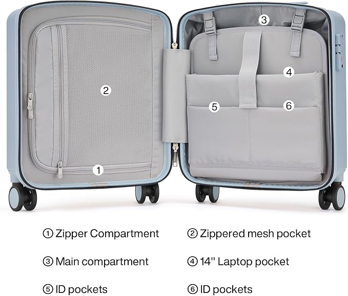 Hanke 16 Inch Underseat Carry On Luggage, Airline-Approved Hard Shell Small Suitcase with Spinner Wheels, Lightweight Tsa Lock Travel Luggage for Short Trips(Gray) - Image 6