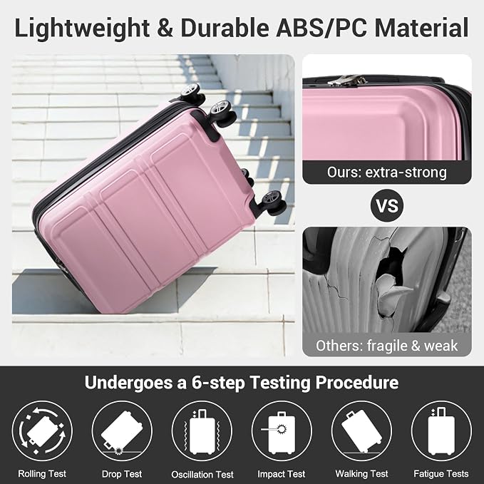 Kono Carry On Luggage 22x14x9 Airline Approved with Spinner Wheels | Lightweight PC+ABS 20 Inch Luggage with TSA Lock,Expandable Hard Shell Carry On Suitcases for Men Women,Pink - Image 4