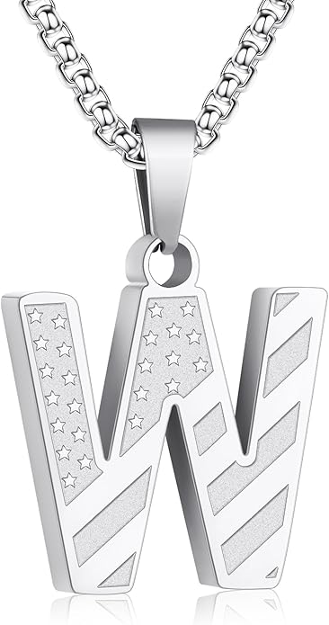 Zocomi Stocking Stuffers Christmas Gift - Initial Necklace Gifts for Men Boys, Stainless Steel American Flag Pendant Jewelry, Christmas Gifts Ideas for Kids Teen Boys
