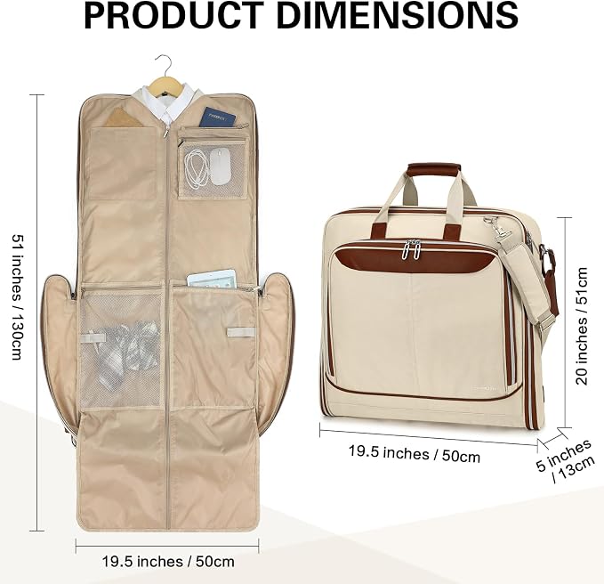Travel Garment Bag Carry on Suit Bag for Women 51'' Waterproof Garment Bags Dress Bag for Travel Business Hanging Suitcase Luggage with Shoulder Strap Free shoes bag Fit 15.6'' Laptop, Beige - Image 6