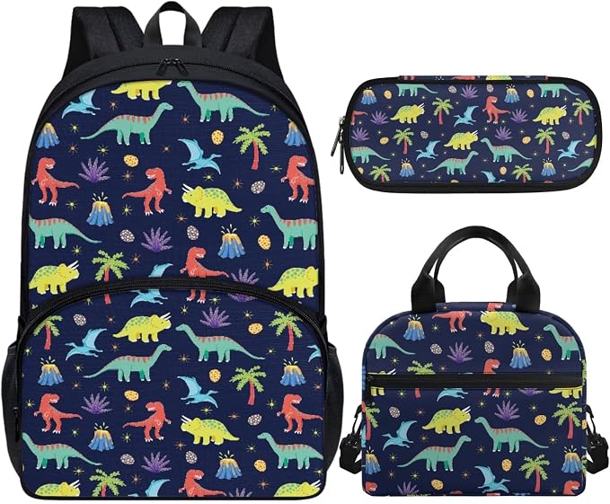 Dinosaur Boys Bookbag Kids Backpack for Boys Elementary Kindergarten Preschool School Bag Set with Lunch Box and Pencil Case, 3Pcs by Vanideaoty