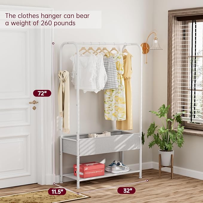 SINGAYE Wardrobe Standing Closet Clothing Rack With Shelf Hanging Clothes | Wardrobe Open Compact Small Metal Garment Hanger Stand Alone Free Standing Black Closet Rack Storage Organizer Heavy Duty - Image 6
