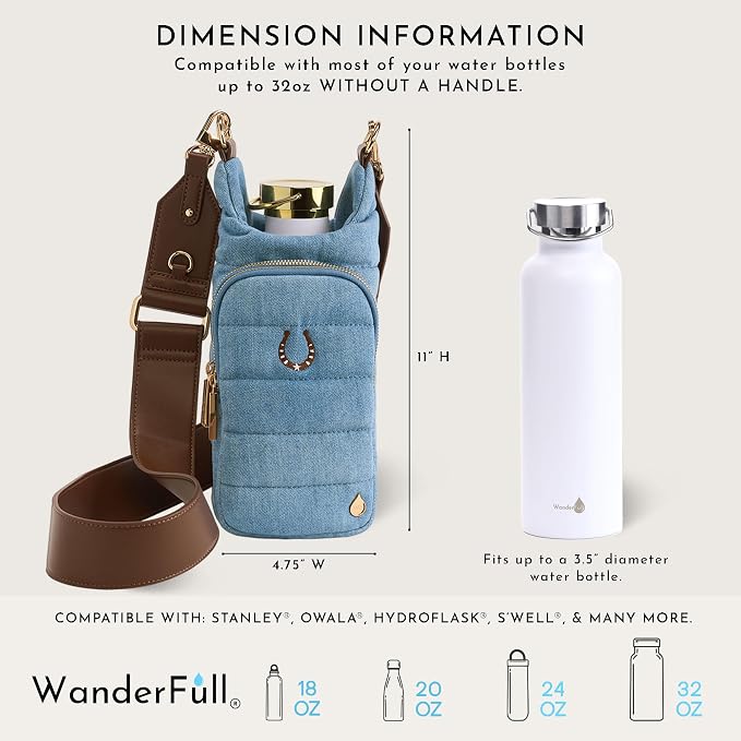 WanderFull® Original HydroBag®, Fits Up to 32 oz Water Bottle Holder with Strap, Gift for Women, Hands-Free Crossbody, Water Bottle Carrier Bag with Phone Pocket - Image 3
