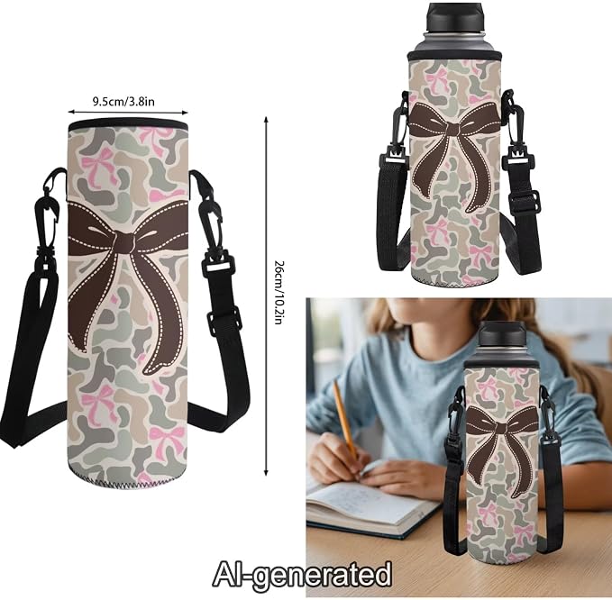 Green Camo Bow Kids 4 Piece School Backpack Set, 17 Inch Lightweight Backpack with Lunch Bag, Pencil Case and Water Bottle Holder for Elementary Middle School - Image 7