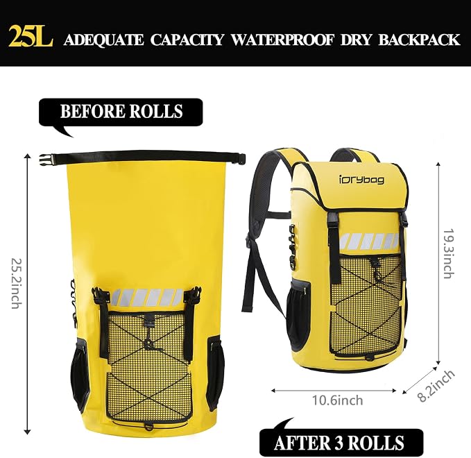 IDRYBAG Waterproof Backpack for Men 25L/45L, Dry Bags Kayak, Dry Backpack Camping Hiking - Image 3