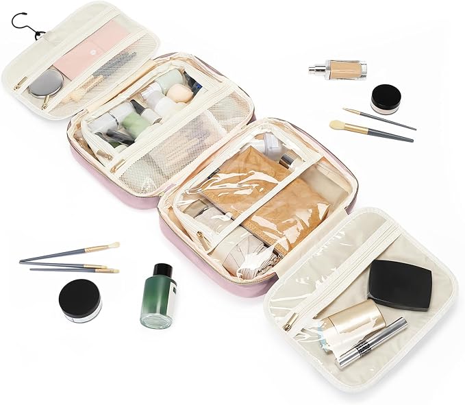 MDODO Travel Toiletry Bag for Women Hanging Cosmetic Organizer with Brush Compartment Makeup Bag for Full Sized Travel Essentials, Pinkish Purple - Image 8
