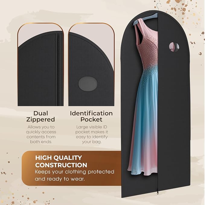 Luxury On the Go Black Suit Bag, Dress, and Travel Gown Garment Bags – 54" Hanging Garment Bag with Clear ID Window – Lightweight & Tear-Resistant – 3 Pack for Dresses, Prom, Evening Gown - Image 4