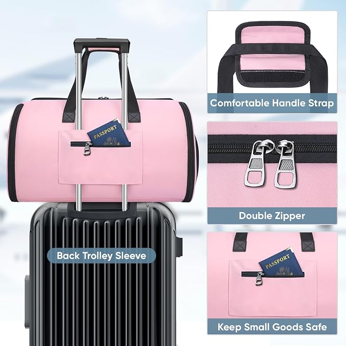 BALEINE Travel Garment Bag, Travel Suit Bag for Men, Water Resistant Carry on Garment Bag for Hanging Clothes, Garment Duffel Bag for Travel Business (Pink-Convertible) - Image 6