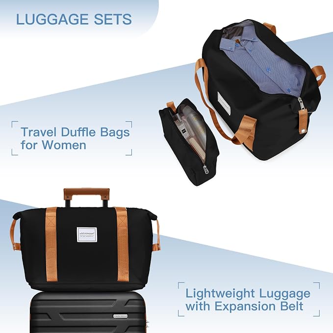 Black 6 Piece Luggage Set Hard Shell - Expandable Suitcases with Spinner Wheels and Duffel Bags for Family Travel, Durable Carry On Luggage Sets with Lock for Women and Men - Image 4