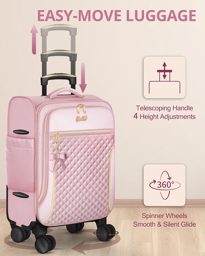 Carry On Luggage 22x14x9 Airline Approved, 20 Inch Softside Suitcase with 4 Pcs, Lightweight Luggage for Women with TSA Lock and 4 Spinner Wheels, Soft Side Carry-on Suitcases for Travel, Pink - Image 5