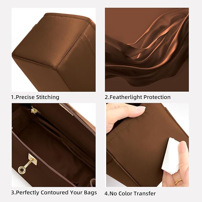 DGAZ Purse Organizer Silky Smooth,Silk,Luxury Handbag Tote in Bag Shapers, Women- Fits Birkin25/30/35/40 Bags (Gold, BK25) | Soft and Lightweight,Perfect Fit,Multi-pocket Storage,Bag Protector,Luxury Bag Care,Handmade,for Smooth Bag Organizer - Image 4