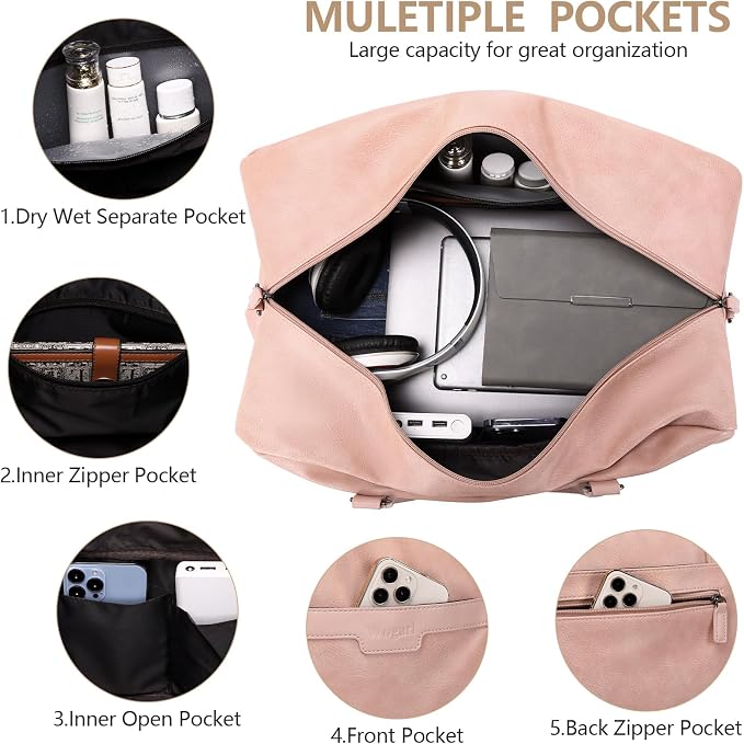 Wogarl Weekender Bag for Women Men Large Overnight Bag Travel Duffel Bag with Shoe Compartment Toiletry Satchel Bag Carry On Bag Fit 21" Laptop - Image 4