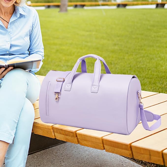 Leather Garment Bag Women, Carry on Garment Bag for Travel Convertible Garment Duffel Bag 2 in 1 Waterproof Foldable Travel Suit Bag Weekender Bag with Shoe Pouch - Image 6
