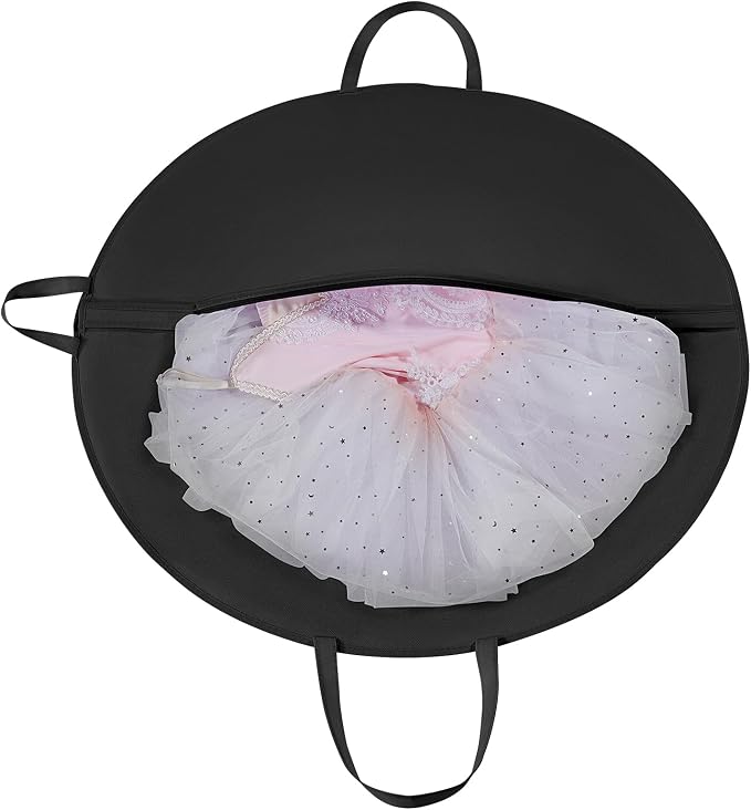 LOVEGRASS Tutu Garment Bag for Kids, 35" Tutu Bag for Hanging Clothes, Pancake Dance Bag for Dance Costume, Round Ballet Bag with 3 Handles for Children Girls, Black - Image 4