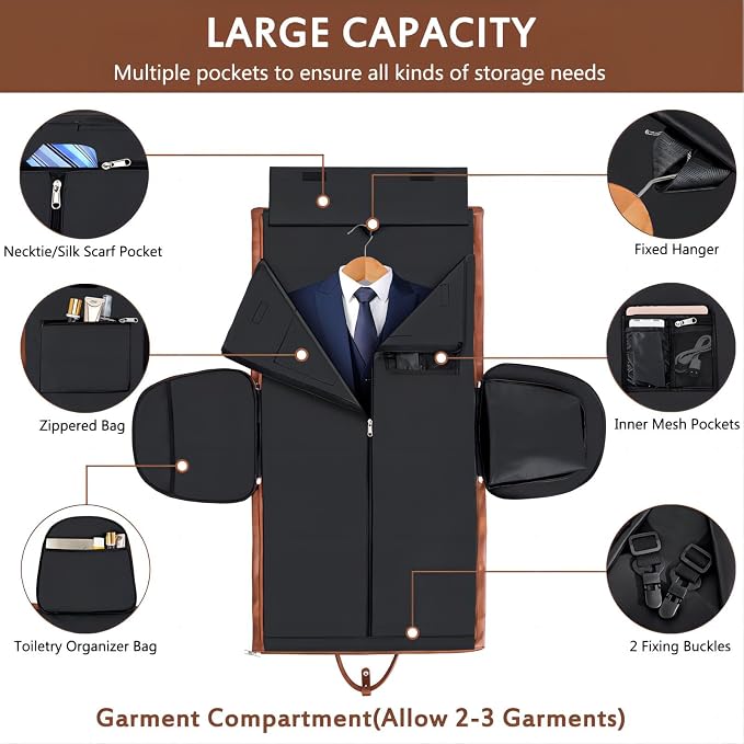 Garment Bag for Travel, Convertible Carry on Garment Duffel Bag for Men 3Pcs Weekender Bag 2 in 1 Hanging Suitcase Suit Bag - Image 4