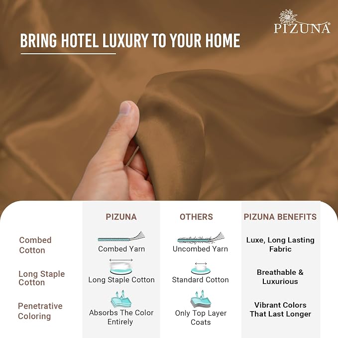 Pizuna Pure 100% Cotton Pillow Cases King Size Set of 2 Mocha Brown, Luxurious 400 Thread Count Long Staple Cotton Sateen with Envelope Closure (Combed Mocha Brown Cotton Pillow Cases King) - Image 5