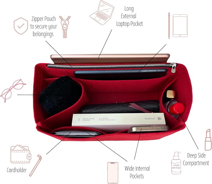 Divitize Premium Purse Organizer compatible with Ophidia Medium/Large Tote — Handmade Insert Perfect Fit, 24+ Color, Gold Zipper, Double Layered Base, Full Coverage (Green, Small) - Image 5