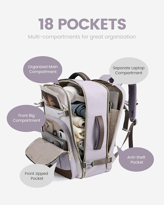 LOVEVOOK 50L Travel Backpack for Women & Men - 18 Inch Carry On Backpack & Personal Item Backpack for Airlines, Spacious and Durable Design, with 3 Packing Cubes - Image 5