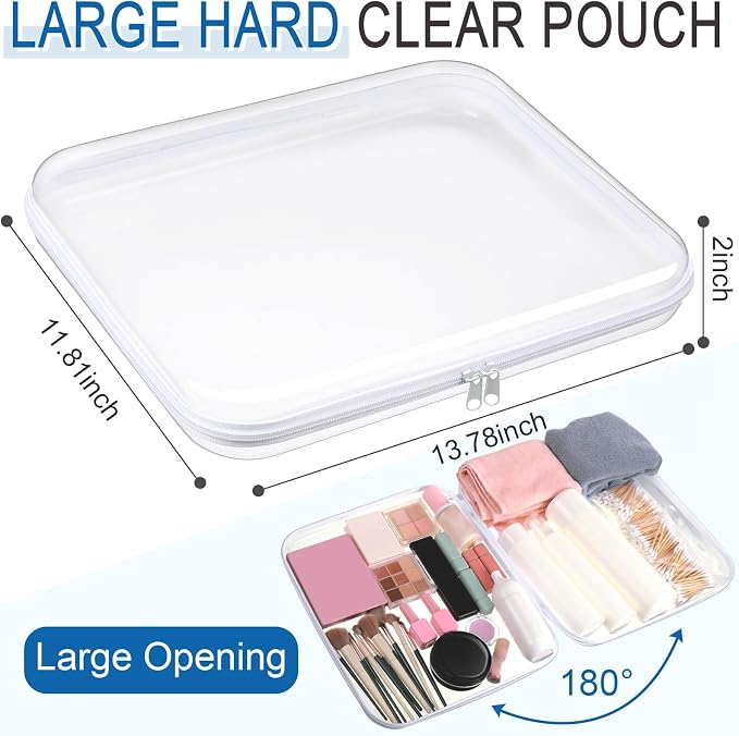 Sanwuta 6 Pcs Clear Hard Zipper Case Plastic Zipper Pouches Transparent Makeup Bag Pencil Case Pouches Toiletry Diaper Bag for Travel Toy Storage Organizer Bins(White,13.78 x 11.81 x 2 Inch) - Image 2