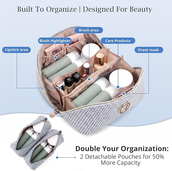 Personalized Gift Travel Makeup Bag: Initial Makeup Organizer Bag for Women | 3-in-1 Custom Make up Bag Set - Vegan Leather Travel Cosmetic Bag - Luxury Gift for Women – Birthday, Anniversary, Graduation - Image 3