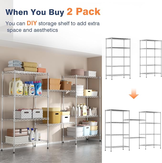 5-Tier Heavy Duty Metal Shelf,Chrome Wire Shelving Unit 35" Wx18 Dx71 H,Height Adjustable Storage Wire Shelves with Lockable Wheels for Garage,Kitchen,Office,Bathroom,Studio - Image 7