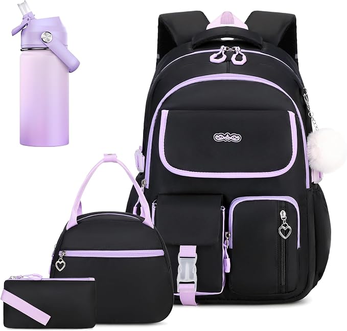 DIGOBAY Backpacks for Girls, 6PCS School Backpack with 14OZ Water Bottle Lunch Box Pencil Pouch for Teen Girls Kids Elementary Primary Middle High College Travel School bag Bookbag Set by DIGOBAY
