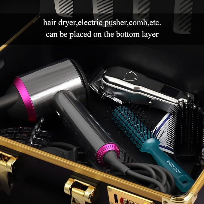 Barber Case Clipper Bag Gold, Hair Kit Tool Box Aluminum Organizer with Portable Handle and Secure Numlock for Scissors, Clippers, Barber Supplies 15.7" x 12" x 6.1" - Image 9