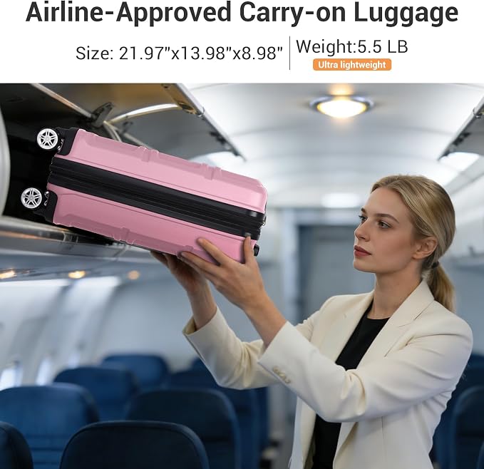 Kono Carry On Luggage 22x14x9 Airline Approved with Spinner Wheels | Lightweight PC+ABS 20 Inch Luggage with TSA Lock,Expandable Hard Shell Carry On Suitcases for Men Women,Pink - Image 3