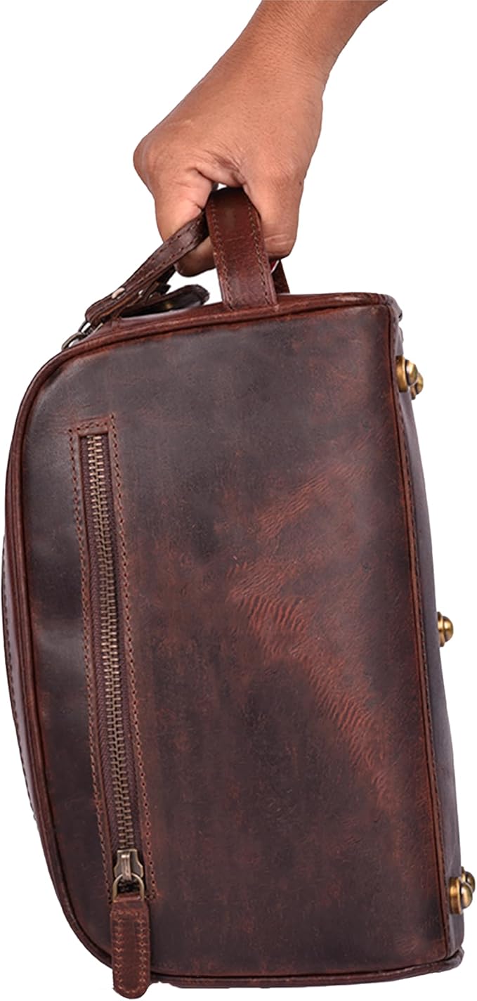 Premium Leather King Size Toiletry Travel Pouch – Handcrafted Dopp Kit with Waterproof Lining, Spacious Design for Travel Essentials, Elegant Cherry Finish - Image 7