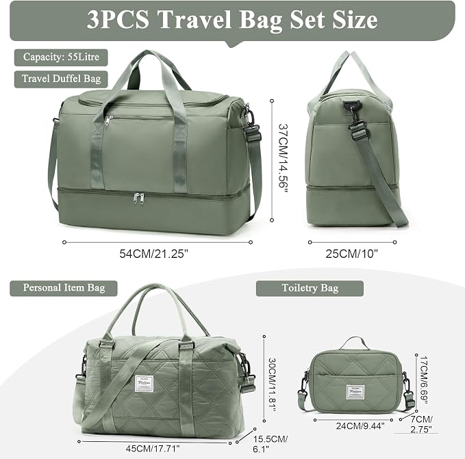 Extra Large Travel Duffle Bag, Carry-On Weekender Bags for Women Travel | Overnight Weekend Bag with Shoes Compartment for Travel Business Trips Sport Hospital,3-Pc. Quilted Travel Set Included - Image 4