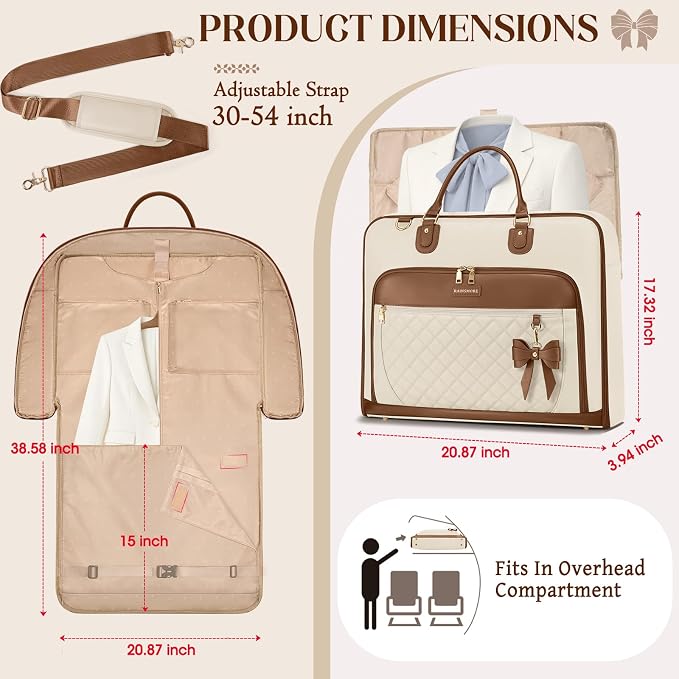 RAINSMORE Garment Bag for Travel Womens Hanging Suit & Dress Travel Bag Foldable Garment Duffle with Pockets & Strap, Carry On Compatible - Image 2