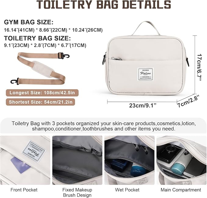 Travel Duffel Bag with Shoes Compartment,Weekender Bags for Women Travel | Overnight Carry-On Bag with Toiletry Bag & Wet Pocket & Trolley Sleeve,Extra Large - Image 6