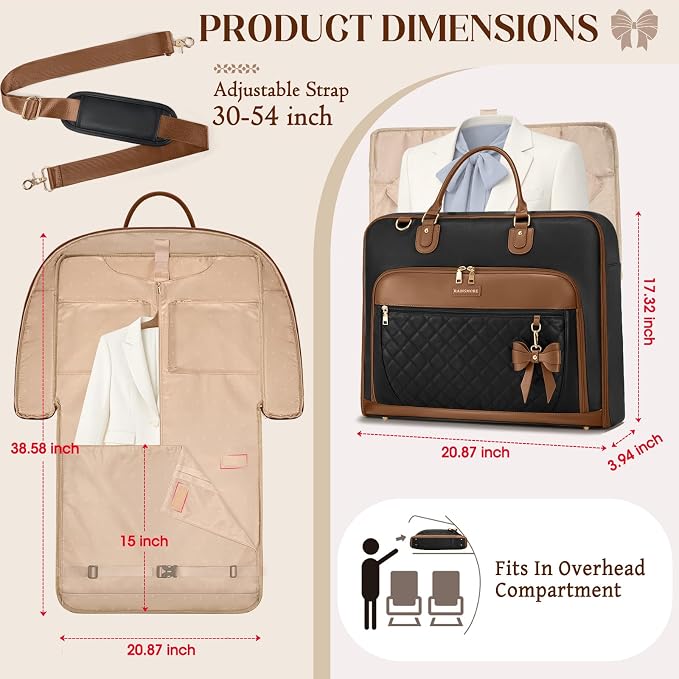 RAINSMORE Garment Bag for Travel Womens Hanging Suit & Dress Travel Bag Foldable Garment Duffle with Pockets & Strap, Carry On Compatible - Image 2