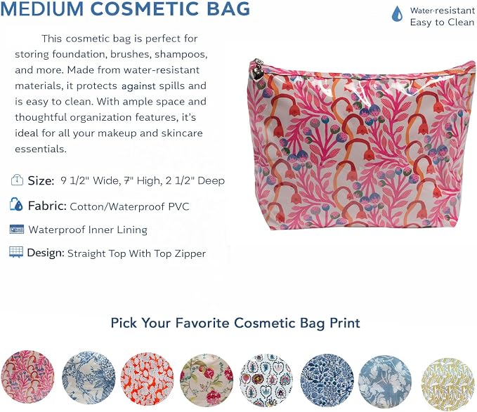 Jacaranda Living Medium Makeup Bag for Women – Water-Resistant Cosmetic & Toiletry Organizer with PVC Lining, Colorful Travel Pouch, Printed Zipper Cosmetic Case, Strawberry Vine - Image 7