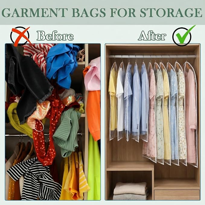Amylove 10 Pcs 24 x 40 Inch Garment Bags Bulk Hanging Clothes Storage Covers for Closet Organization Dustproof Long Dress Bag Set for Wedding Dresses Gowns Coats Travel Suit (Transparent) - Image 6