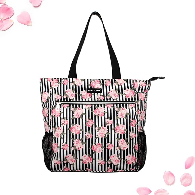 Betsey Johnson 15.6 Inch Zipper Beach Tote Bag Lightweight Large Durable Polyester with Mesh Side Pockets for Gym Work | 15.6 Inch - Image 4