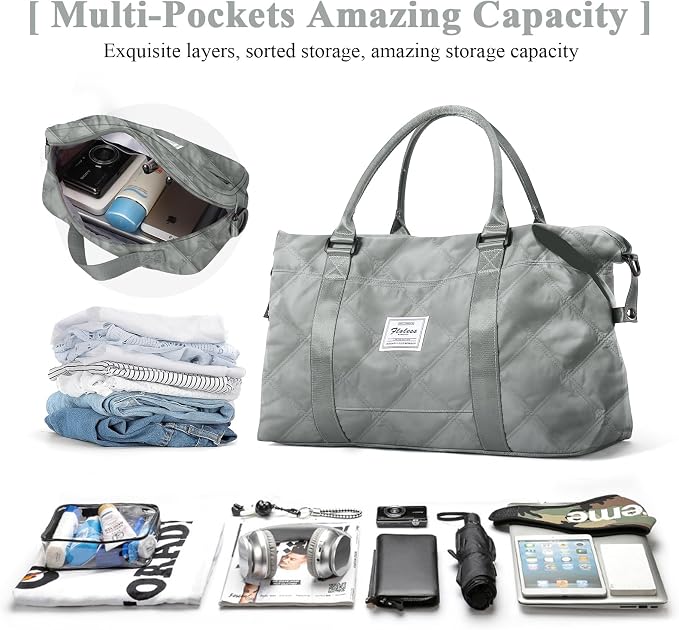 Travel Duffel Bag, Carry On Overnight Weekender Bags for Women | Travel Bag with Wet Pocket & Trolley Sleeve, For Spirit Airlines 18x14x8 Personal Item Bag - Image 2