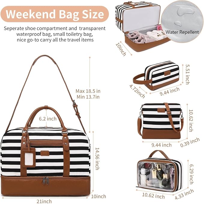 Wogarl 4PCS Weekender Bags for Women Large Overnight Weekend Travel Duffel Carry on Shoulder with Shoe Compartment Canvas Toiletry Bag for Travel Business Gym - Image 5