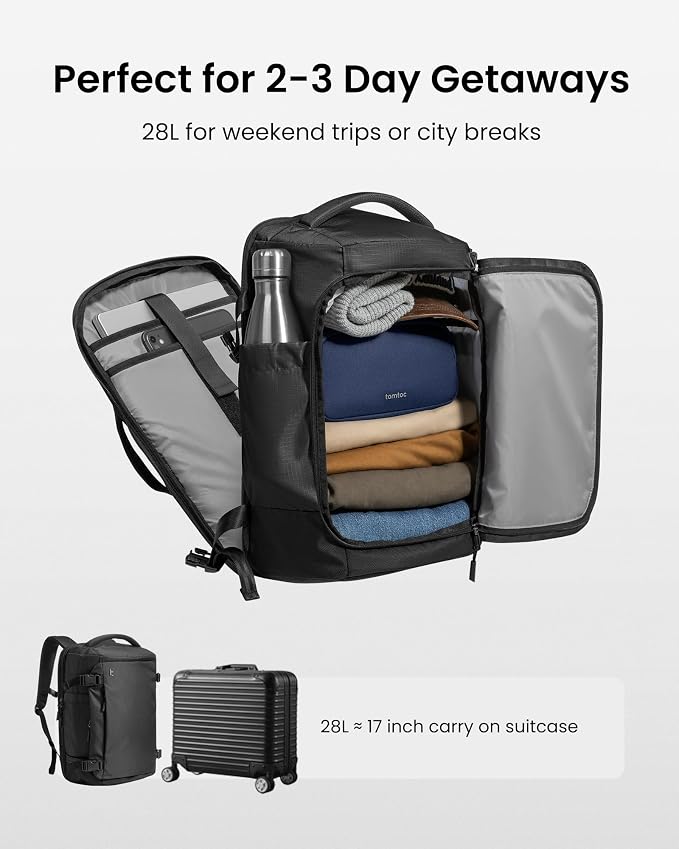 tomtoc 28/40L Travel Backpack, TSA Carry On/Personal Item Bag Flight Approved, Water-resistant Carry on Luggage, PFAS Free - Image 3