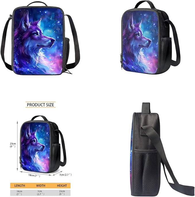 Galaxy Wolf Backpack for Girls Boys Backpack with Lunch Box Water Bottle Carrier and Pencil Pouch 4PCS Set Bookbag with Front Pocket for School 17 inch Large Capacity School Bag for Kids - Image 4