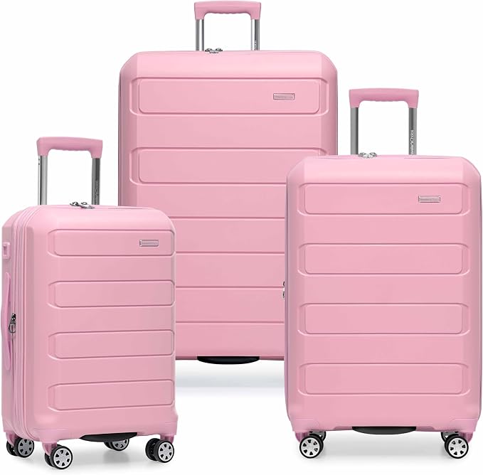 Traveler's Choice Pagosa Hardshell Expandable Luggage with Spinner Wheels, Pink, 3-Piece Set (22/27/30) by TravelersChoice