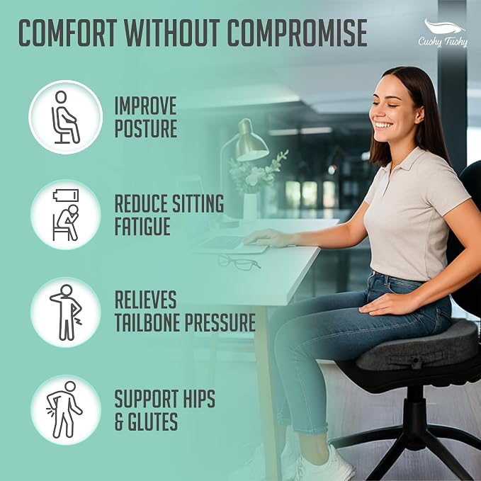 Cushy Tushy Tailbone Pain Relief Cushion - Premium Foldable Travel Tailbone Seat Cushion - for Relief of Lower Back, Sciatic, Butt and Tailbone Pain - Perfect for Home, Office & Driving - Image 5